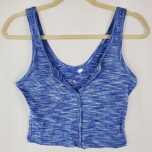 NWT Pacsun Cropped Tank Top Size Small Blue/White Design Button Front